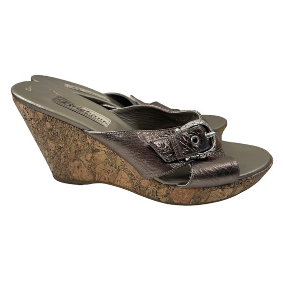 Brighton Women's Summer Pewter Leather Buckle Wedge Sandals Size 7.5M - Picture 1 of 9